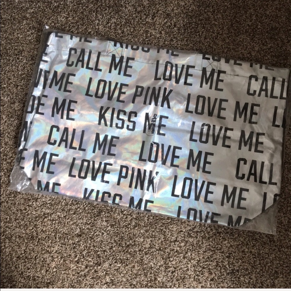 Victoria's Secret Pink Silver Metallic Tote Bag